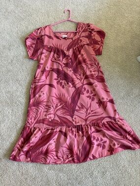 Pink Tropical Print Short Sleeve Dress - 100% Cotton